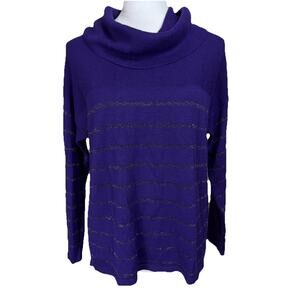Cold Water Creek Women's Sweater 8 Pullover Cowl Neck Purple Marino Wool Blend